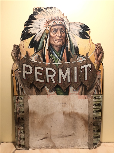 Incredible Permit Tobacco Die Cut American Indian Oversized Advertising Piece