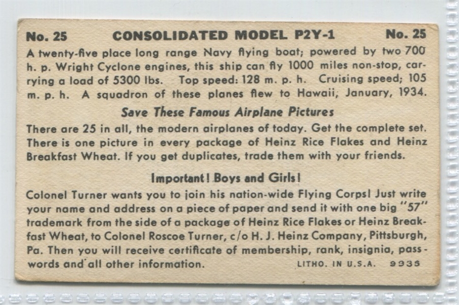 F277-2 Heinz Rice Flakes Airplanes Art Deco Look Complete Set of (25) Cards