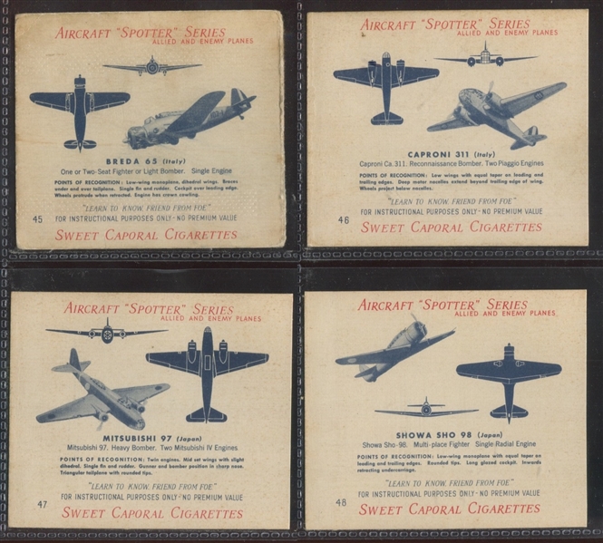C271A Sweet Caporal Airplane Spotter Complete Set of (66) plus (2) Wing/Tail Cards