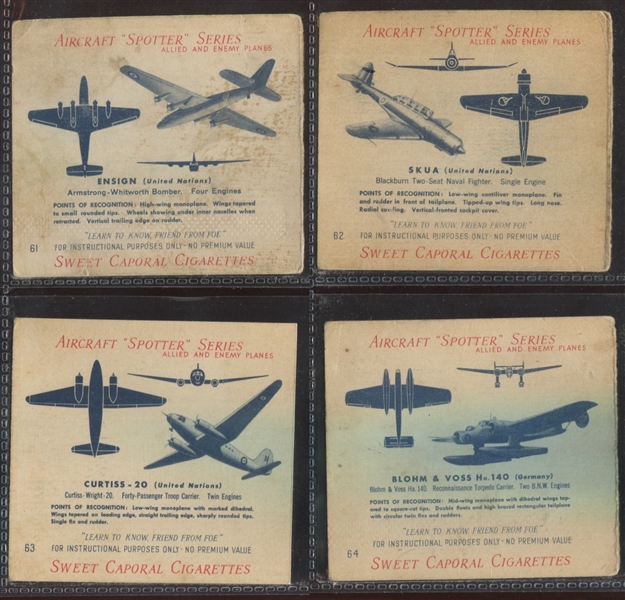 C271A Sweet Caporal Airplane Spotter Complete Set of (66) plus (2) Wing/Tail Cards