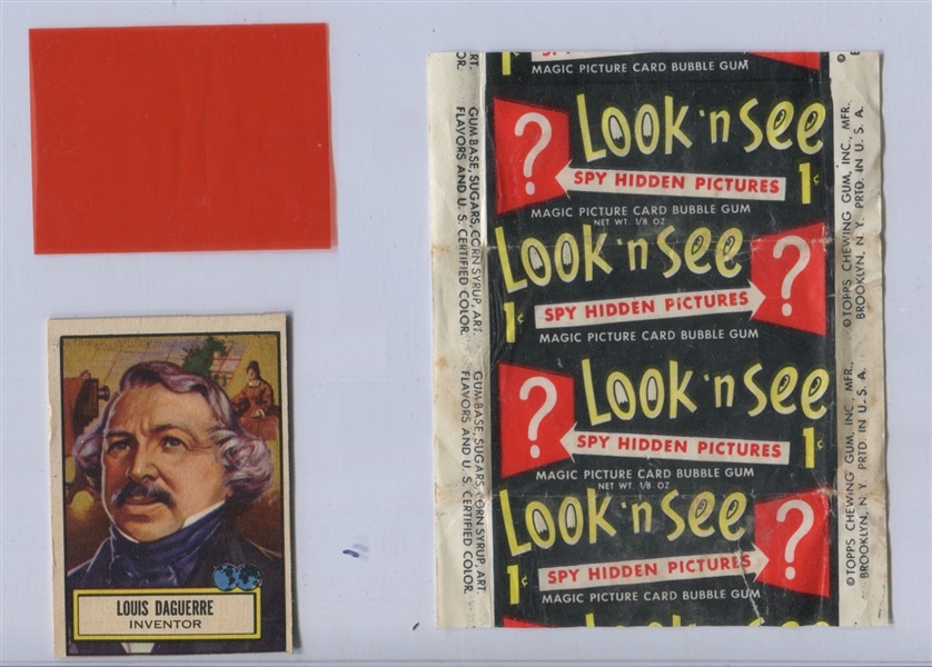 1952 Topps Look N See Wrapper, Card and Glassine - #92 Louis Daguerre