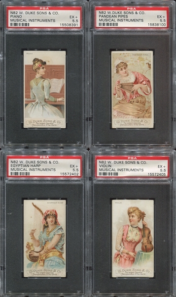 N82 Duke Tobacco Musical Instruments Lot of (4) PSA5.5 EX+ Examples