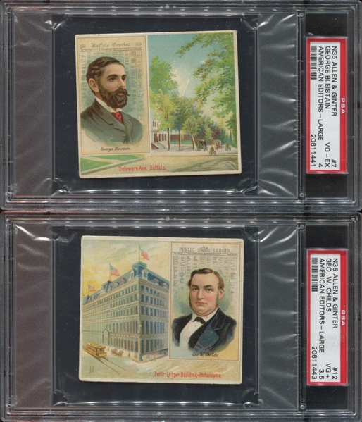 N35 Allen & Ginter American Editors (Large) PSA-Graded Lot of (3) Cards
