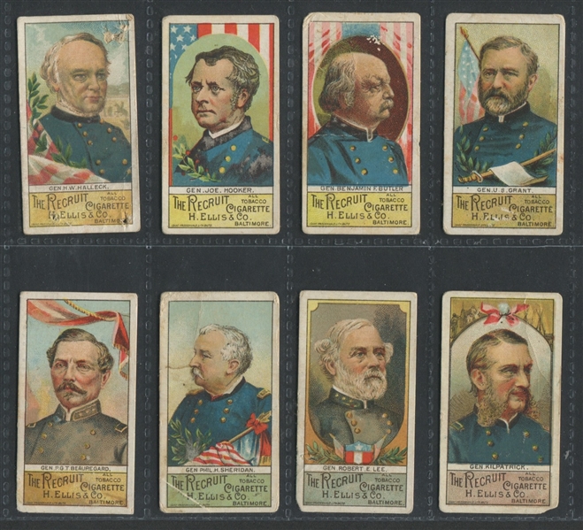 N377 Ellis Recruit Cigarettes Civil War Generals Lot of (10) Different Cards