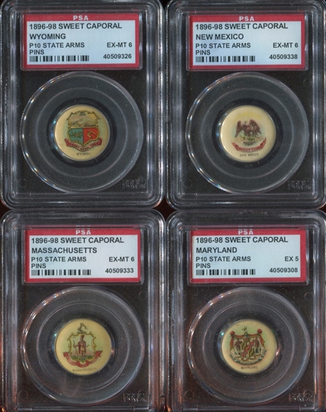 P10 Sweet Caporal State Pins Lot of (7) PSA-Graded Pinbacks