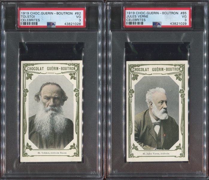 1919 Chocolates Guerin (France) Pair of PSA-Graded Writers - Tolstoi and Verne