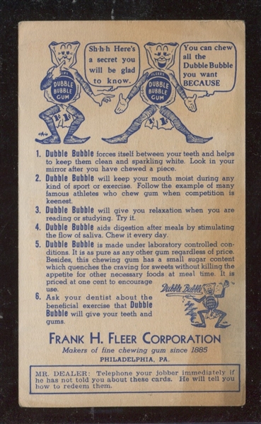 Interesting Frank H. Fleer Dubble Bubble Trade Card