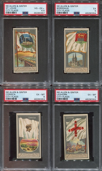 N6 Allen & Ginter City Flags Lot of (4) PSA-Graded Cards