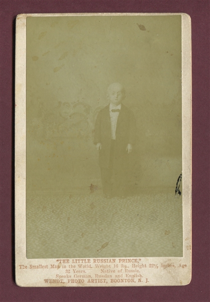 1890's Studio Cabinet Photo Smallest Man in the World Circus Freak Cabinet