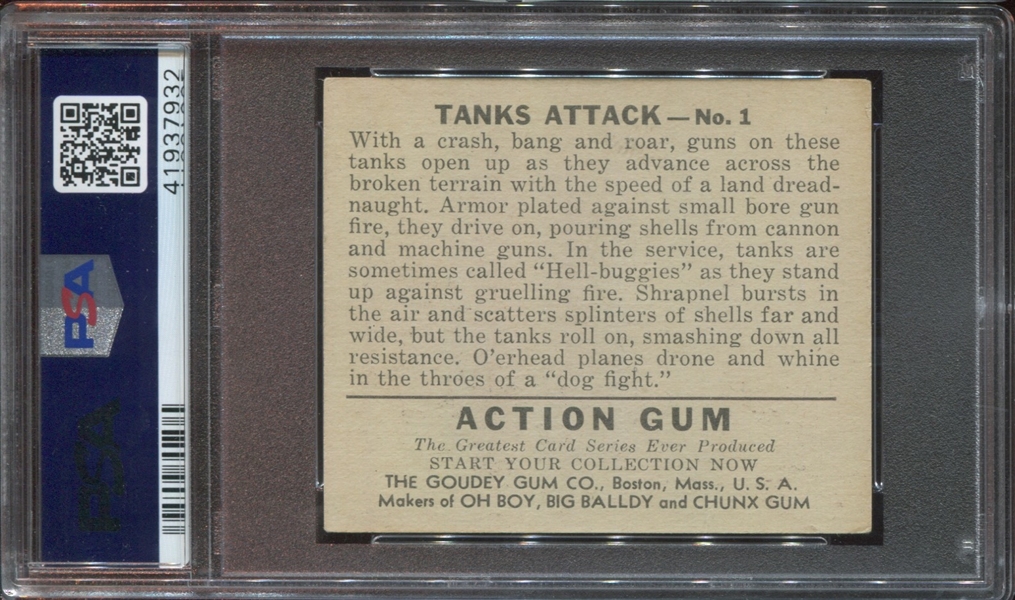 R1 Goudey Gum Action Gum #1 Tanks Attack PSA5 EX