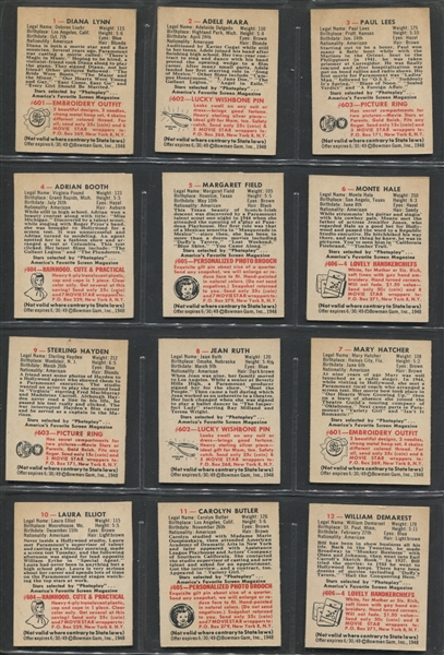 1948 Bowman Movie Stars Complete Set of (36) Cards