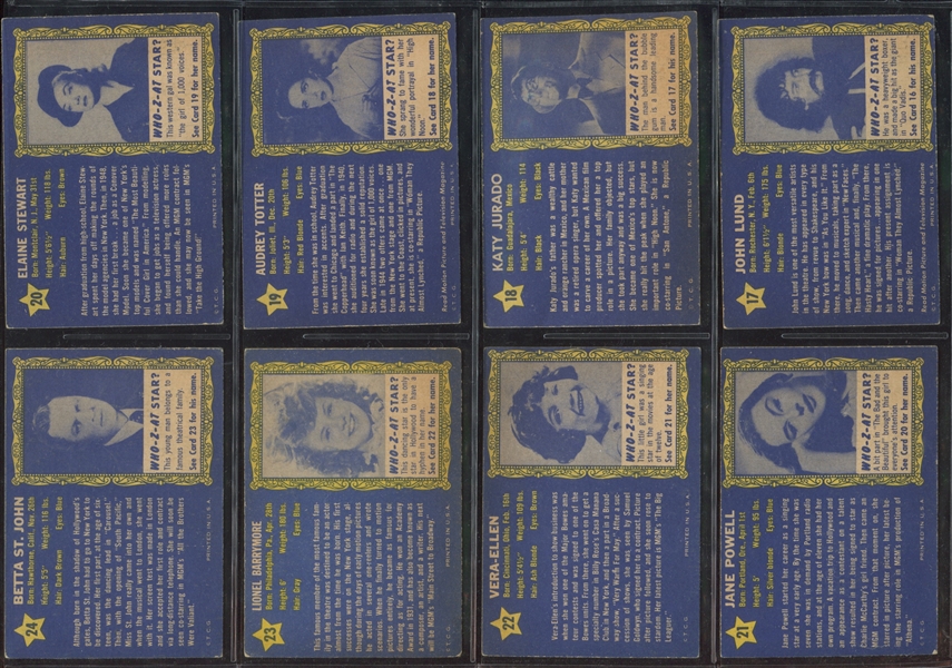1953 Topps Who-Z-At Stars Complete Set of (80) Cards