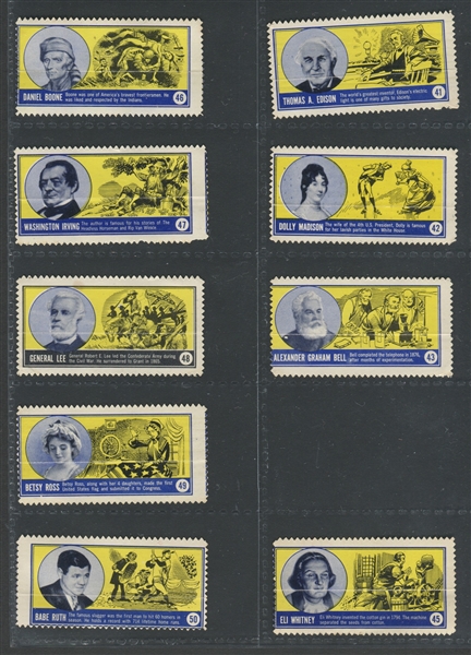 1963 Topps Famous Americans Stamps Near Complete Set (66/80) of TOUGH Stamps