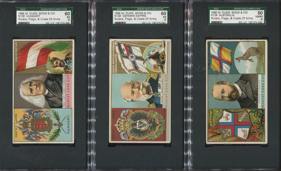 N126 Duke Honest Long Cut Rulers, Flags, Arms Of All Nations Complete Set of (50) SGC-Graded Cards