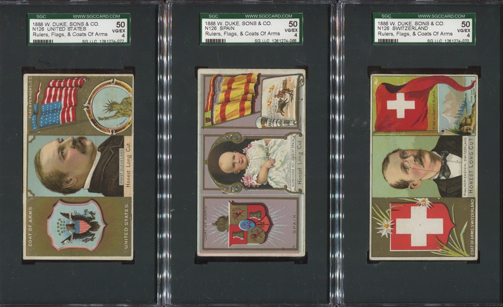 N126 Duke Honest Long Cut Rulers, Flags, Arms Of All Nations Complete Set of (50) SGC-Graded Cards