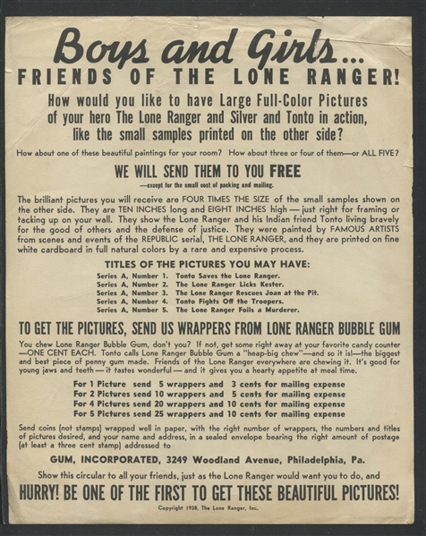 R83A Gum Inc Lone Ranger Premiums Store Advertising Poster