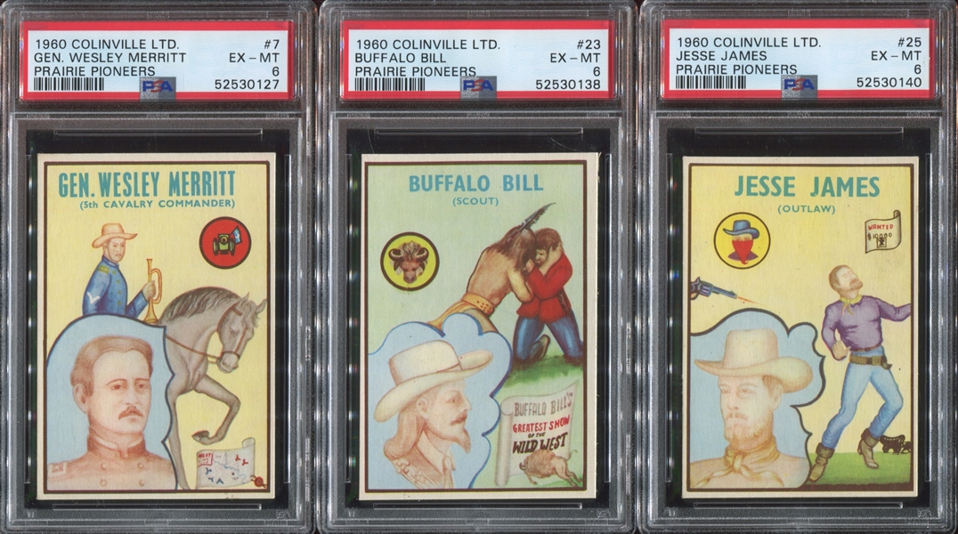 1960 Colinville Prairie Pioneers Lot of (3) PSA6-Graded Cards With Buffalo Bill