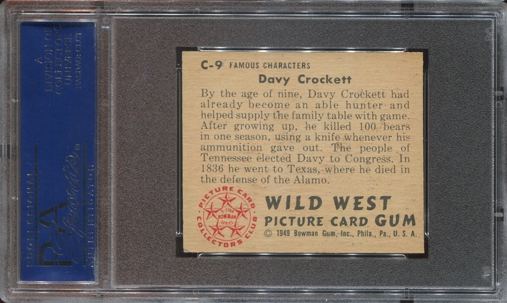 1949 Bowman Wild West #C9 Davy Crockett PSA8 NM-MT