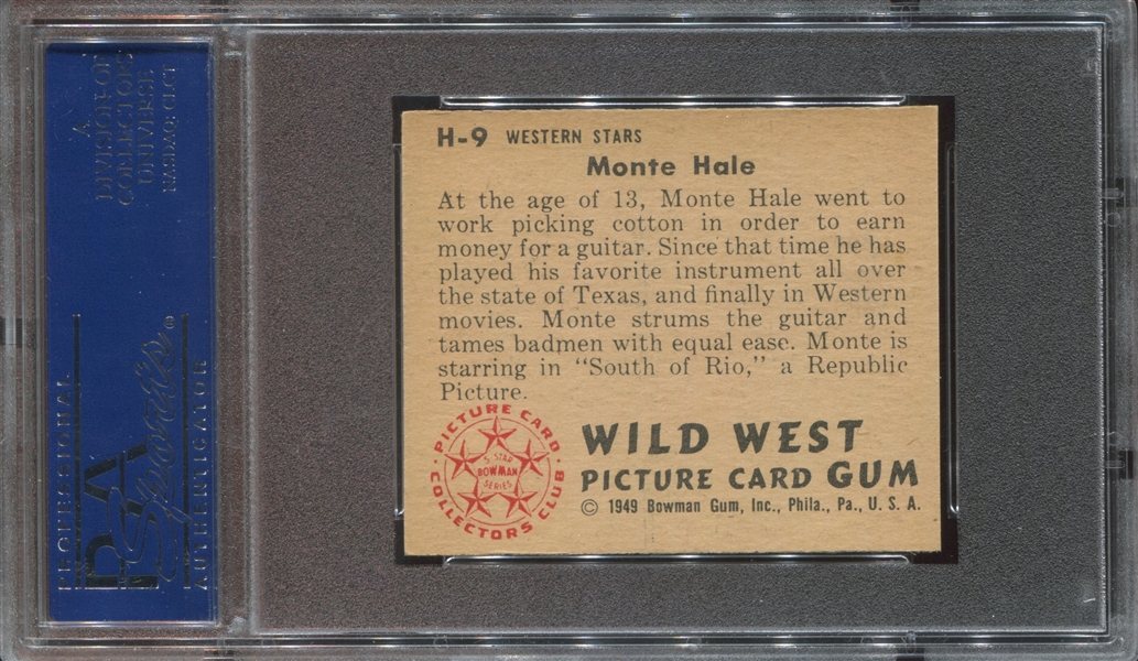 1949 Bowman Wild West #H9 Monte Hale PSA9 Mint