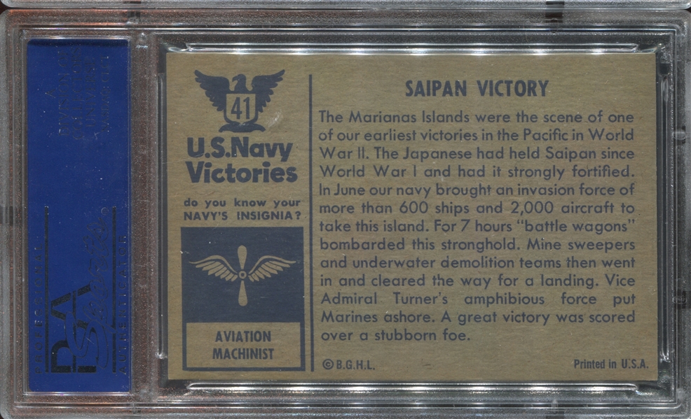 1954 Bowman US Navy Victories #41 PSA NM-MT 8 “Blueback”