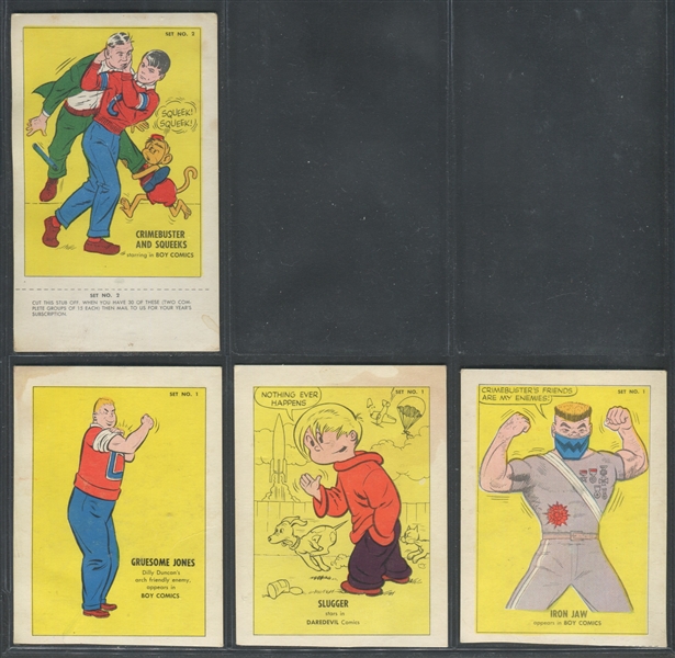 1950's Lev Gleason Comic Cards Lot of (16) White Stock Cards With Tabs