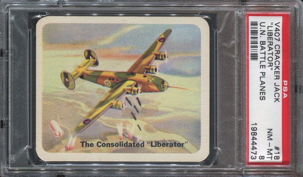 V407 Cracker Jack U.N. Battle Planes #18 Consolidated Liberator PSA8 NM-MT