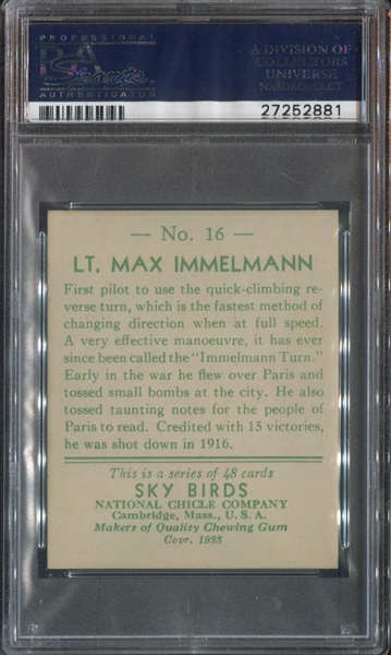 R137 National Chicle Sky Birds #16 Lt. Max Immelmann PSA7 NM