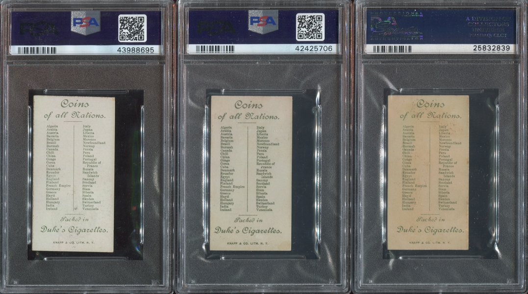 N72 Duke Cigarettes Coins Lot of (9) PSA-Graded Cards