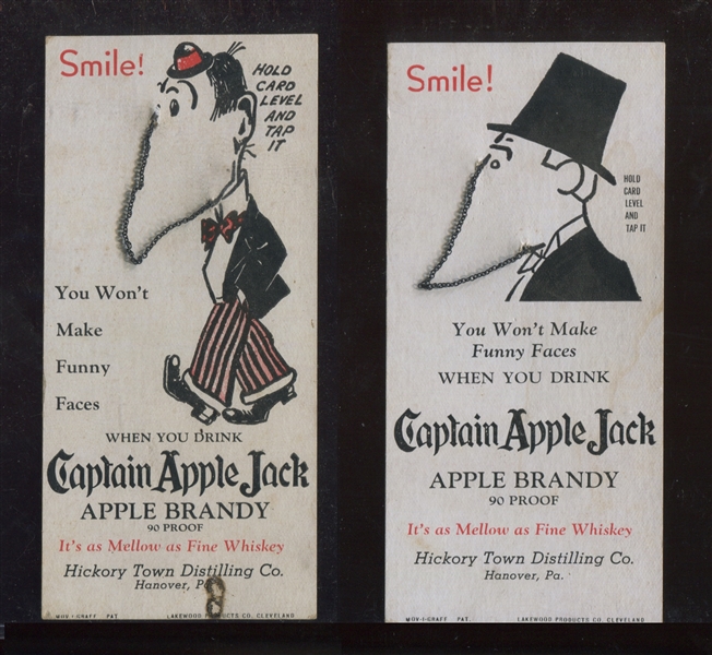 F-UNC Apple Jack Whiskey Trade Cards With Interesting Chain/Face Devices