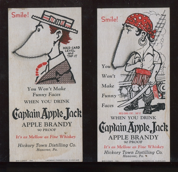F-UNC Apple Jack Whiskey Trade Cards With Interesting Chain/Face Devices