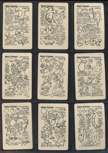 F-UNC Walt Disney Cartooning Cards Complete Set of (18) Cards