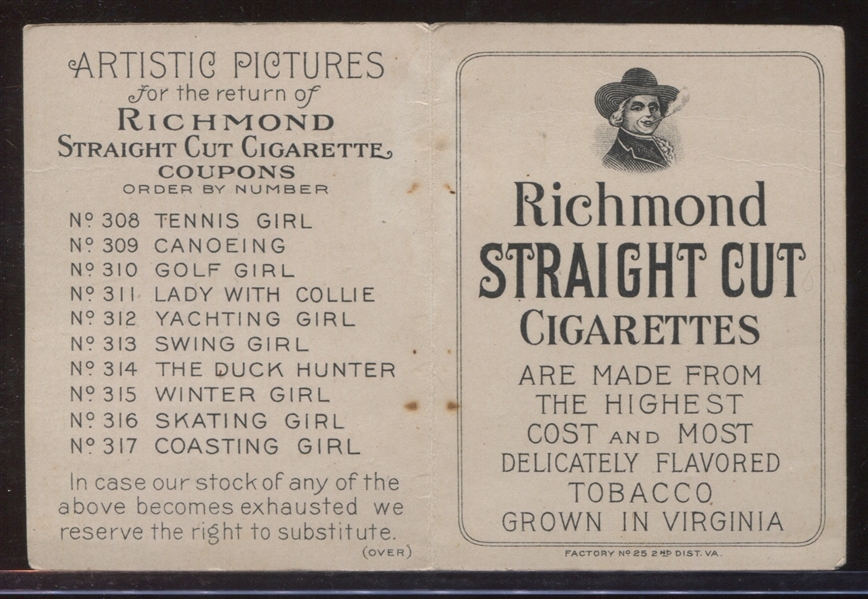 T32 Richmond Straight Cut Artistic Pictures The Duck Hunter Type Card