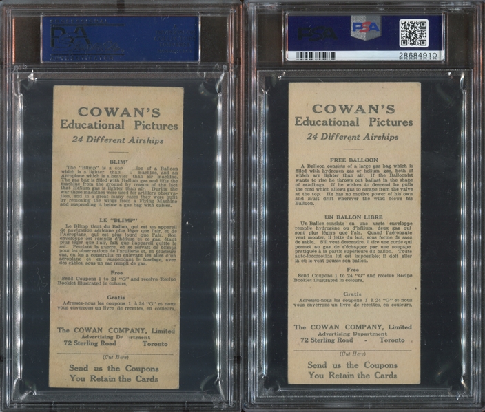 V1 Cowan's Chocolates Airships Lot of (4) PSA-Graded Cards