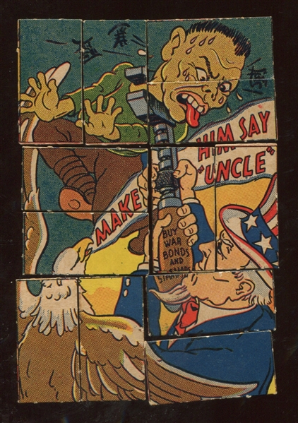 R179 Milkes U-Match-Em Complete Puzzle set of (12) IMPOSSIBLE Cards picturing Uncle Sam and Hitler