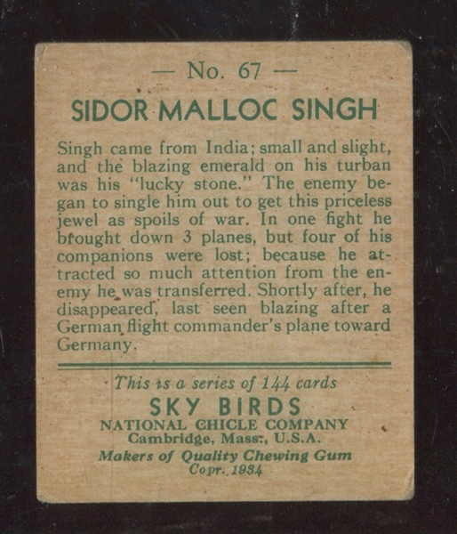 R136 National Chicle Sky Birds #67 Sidor Malloc Singh