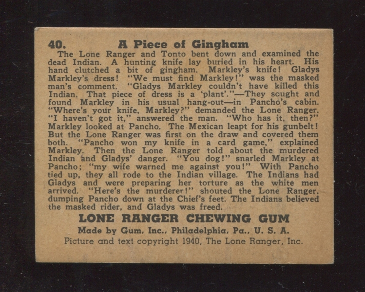 R83 Gum Inc Lone Ranger High Number #40 A Piece of Gingham