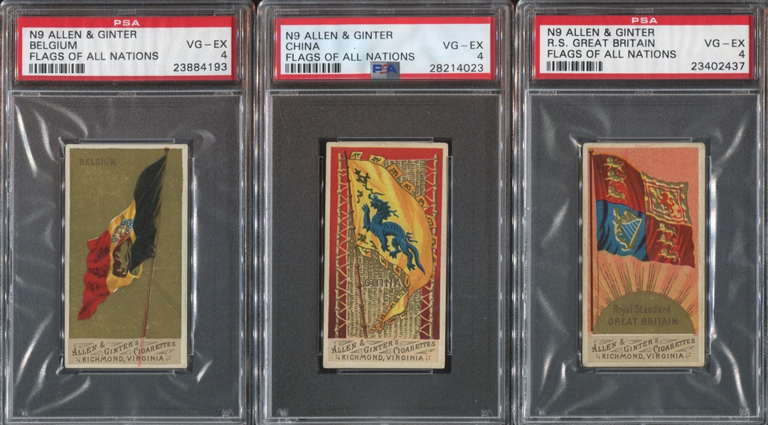 N9 Allen & Ginter Flags of Nations Lot of (3) PSA-Graded Cards