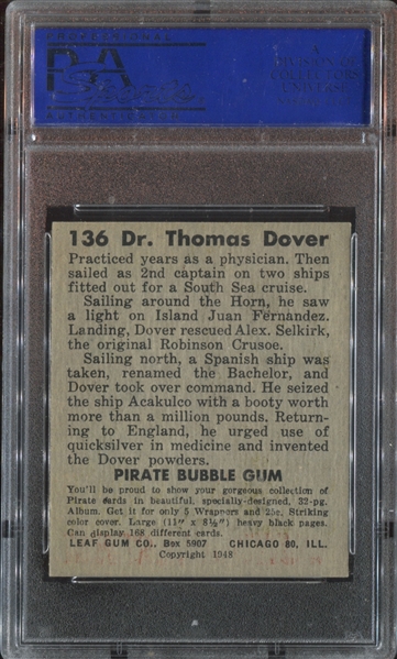 1948 Leaf Pirates #136 Dr. Thomas Dover PSA8 NM-MT
