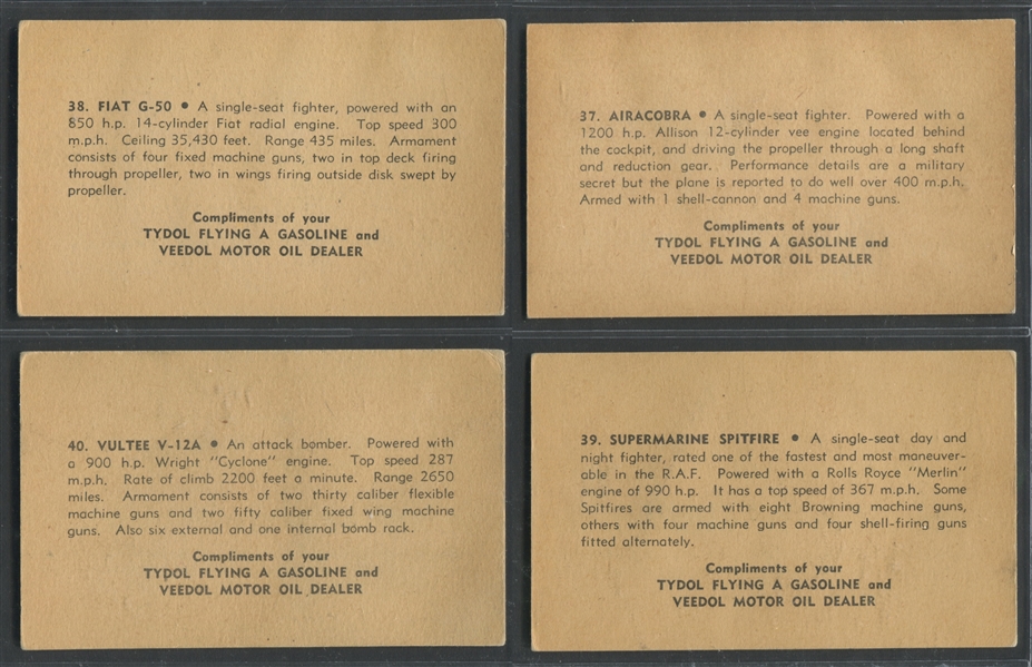 UO1 Tydol Gasoline Aeroplanes Complete Set of (40) Cards