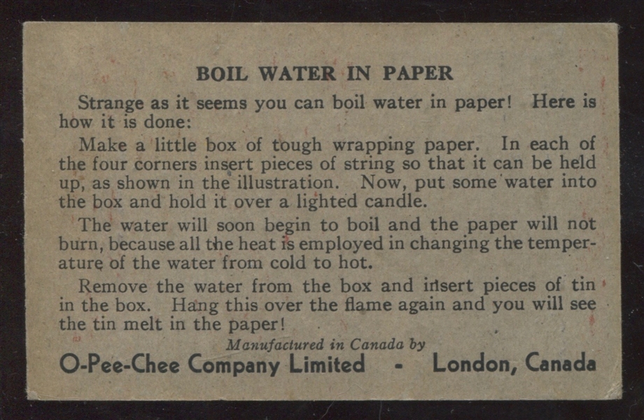 V305 O-Pee-Chee Magic Tricks Boil Water in Paper