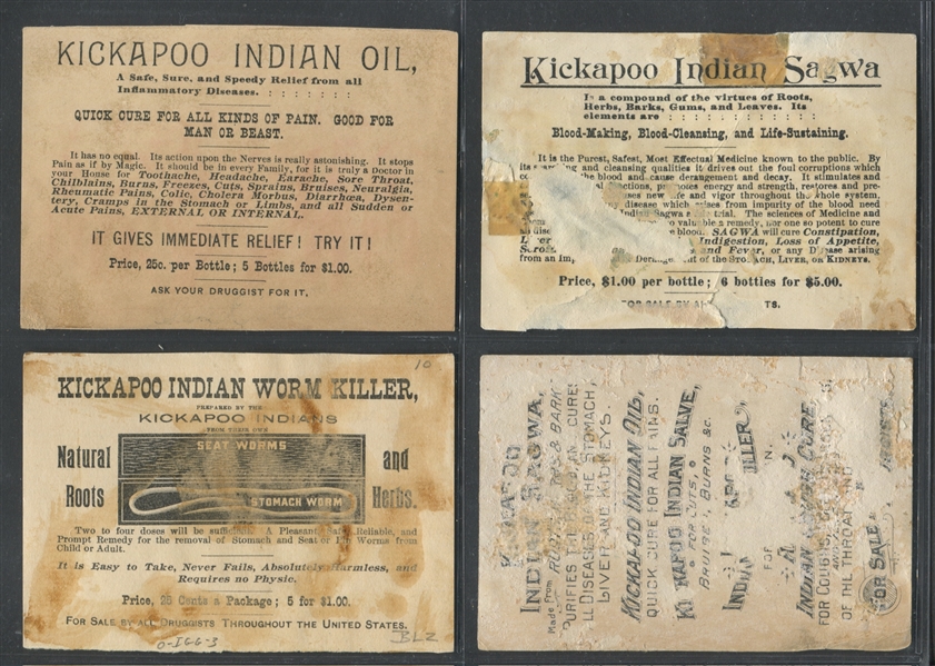 H649 Kickapoo Remedies Indian Scenes Lot of (4) Trade Cards