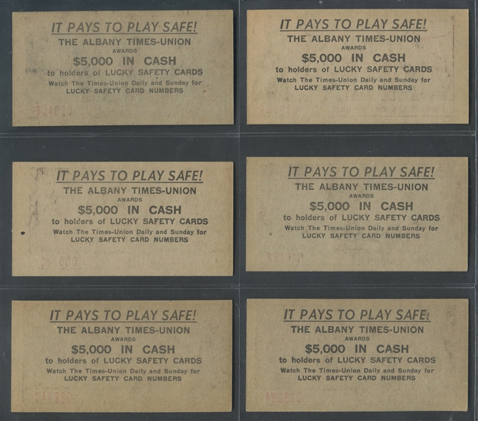 M18 Albany Times-Union Lucky Safety Cards Lot of (6) 
