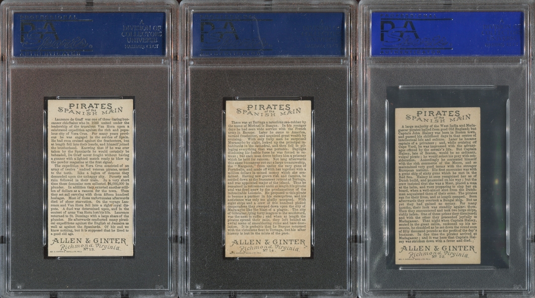 N19 Allen & Ginter Pirates of the Spanish Main Lot of (3) PSA6 EX-MT Graded Cards