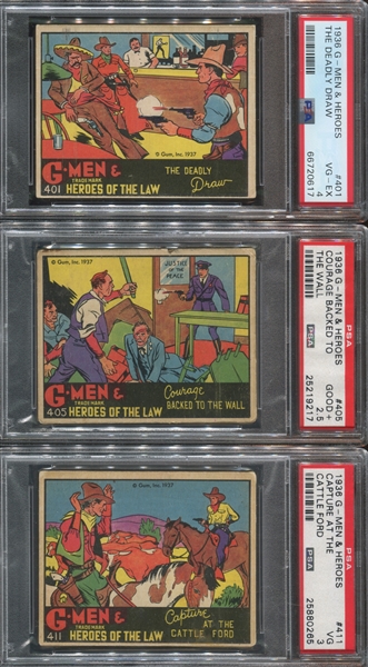 R60 Gum Inc G-Men and Heroes of the Law Lot of (3) PSA-Graded 400 Series Cards