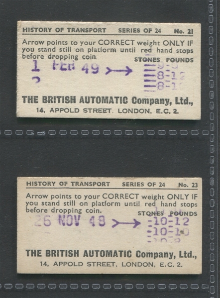 1950's British Automated Weight Machine Cards Lot of (11) With Warships, Airplanes and Golfer