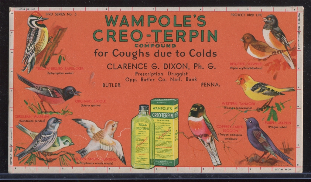 H694 Wampole's Creo-Terpin Bird Blotters