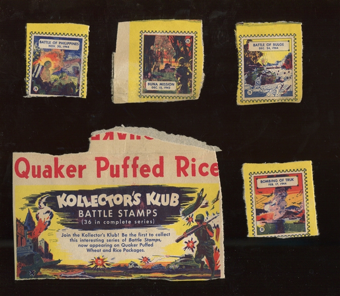 F279-22 Quaker Kollector's Klub - Battle Stamps Lot (4) plus Header