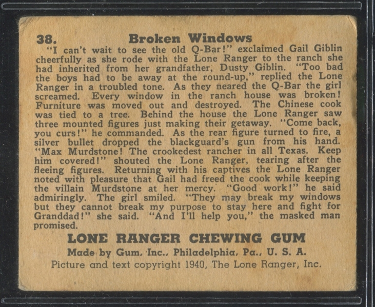 R83 Gum Inc Lone Ranger High Number #38 Broken Windows