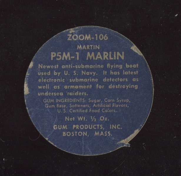 R-UNC Gum Products Zoom Plane Disc #106 Martin P5M-1 Marlin