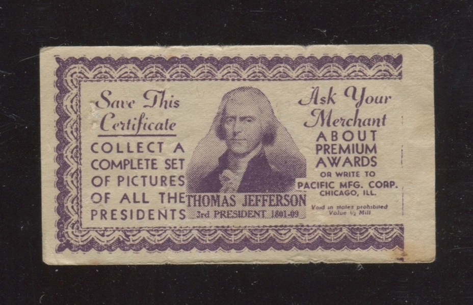 R-UNC Gold Bond Presidents Wrapper Thomas Jefferson